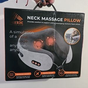 RBX Wireless Rechargeable Neck Massage Pillow Travel Ready with Heat